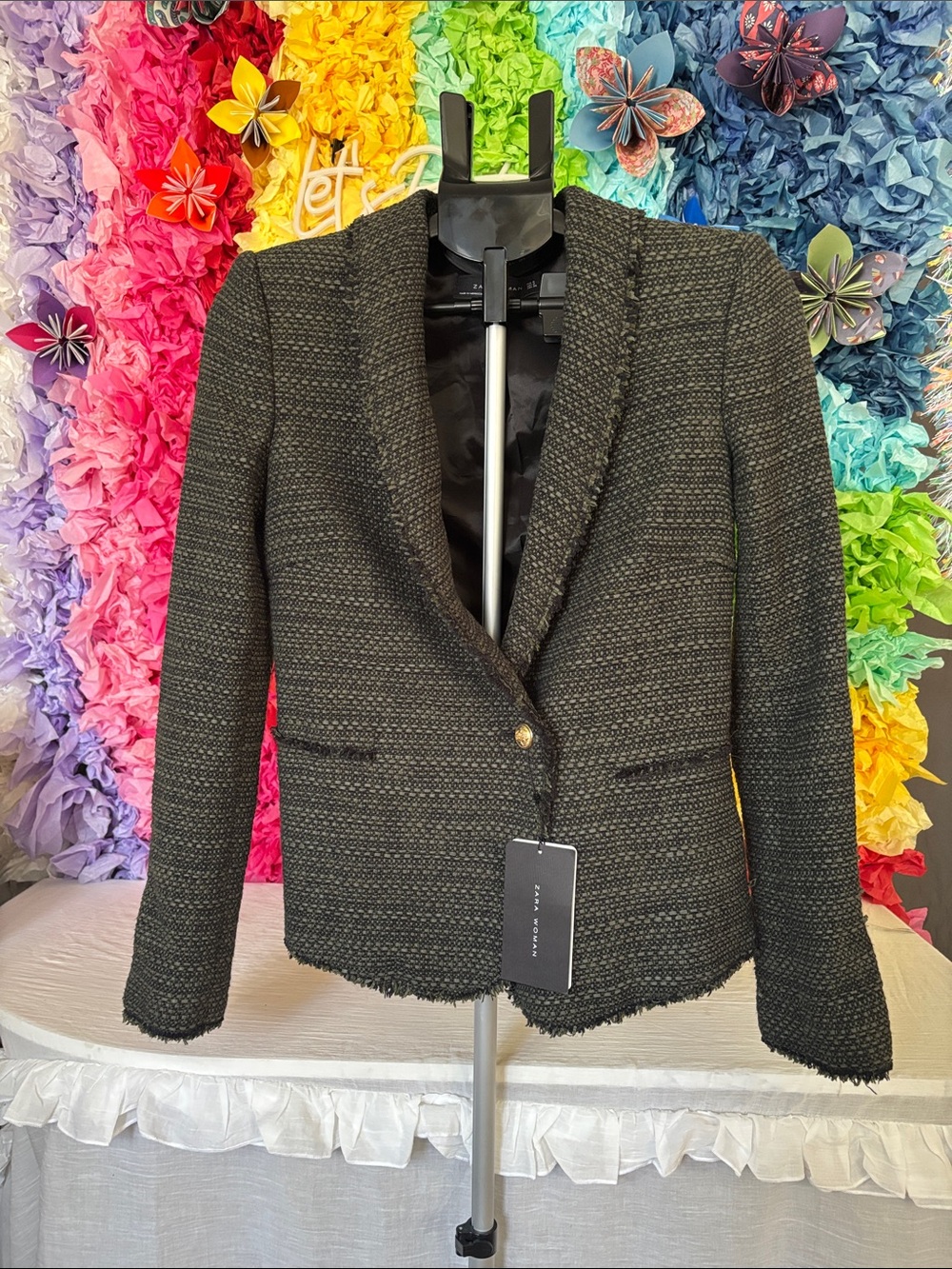 Zara Chic Black Tweed Women's Blazer Jacket